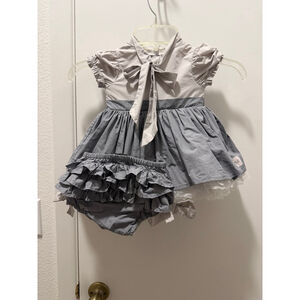 The Paper Doll Co Heirloom Party Dress Set 6–12M Gray NWOT Skirted Romper Bloome